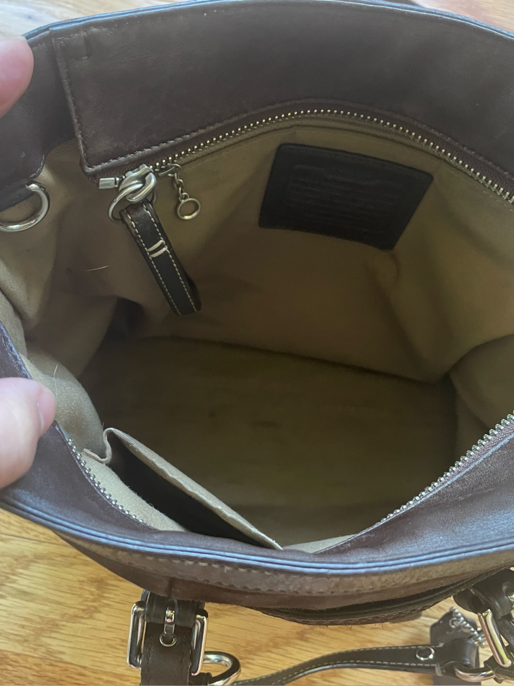 Coach Chocolate Brown Suede “Lunch Bag” with Leather Trim Y2K - Picture 9 of 12